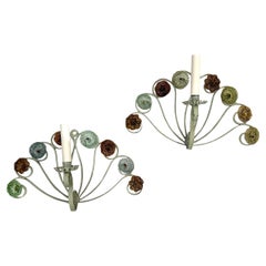 Pareja de candelabros florales de hierro