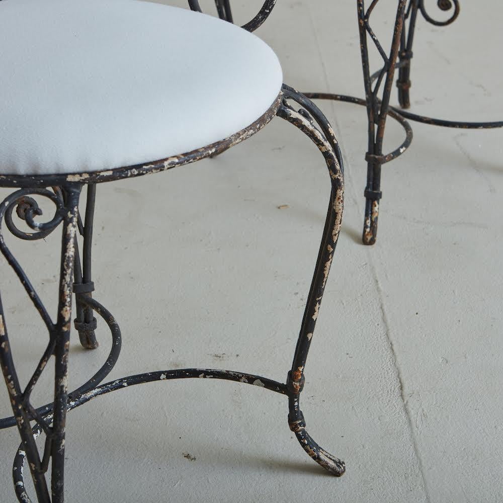 Pair of Iron Frame Garden Chairs in Snowy White Sunbrella Fabric, France 1960s For Sale 5