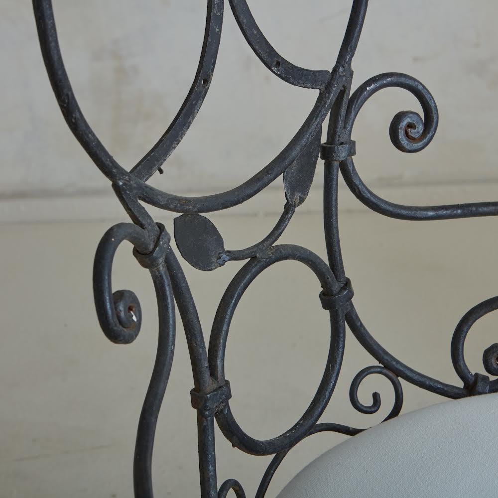 Pair of Iron Frame Garden Chairs in Snowy White Sunbrella Fabric, France 1960s For Sale 7