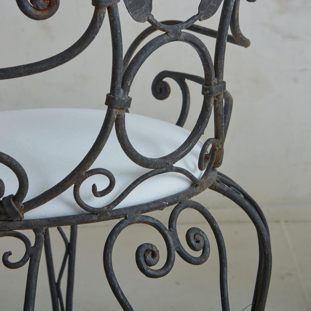 Pair of Iron Frame Garden Chairs in Snowy White Sunbrella Fabric, France 1960s For Sale 8