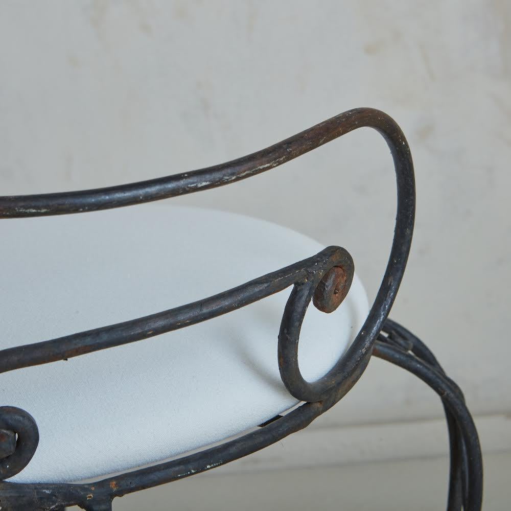 Pair of Iron Frame Garden Chairs in Snowy White Sunbrella Fabric, France 1960s For Sale 12