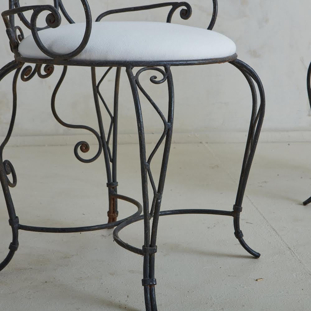 Metal Pair of Iron Frame Garden Chairs in Snowy White Sunbrella Fabric, France 1960s For Sale