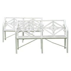 Antique Pair of Iron Garden Benches England, 19th Century European White