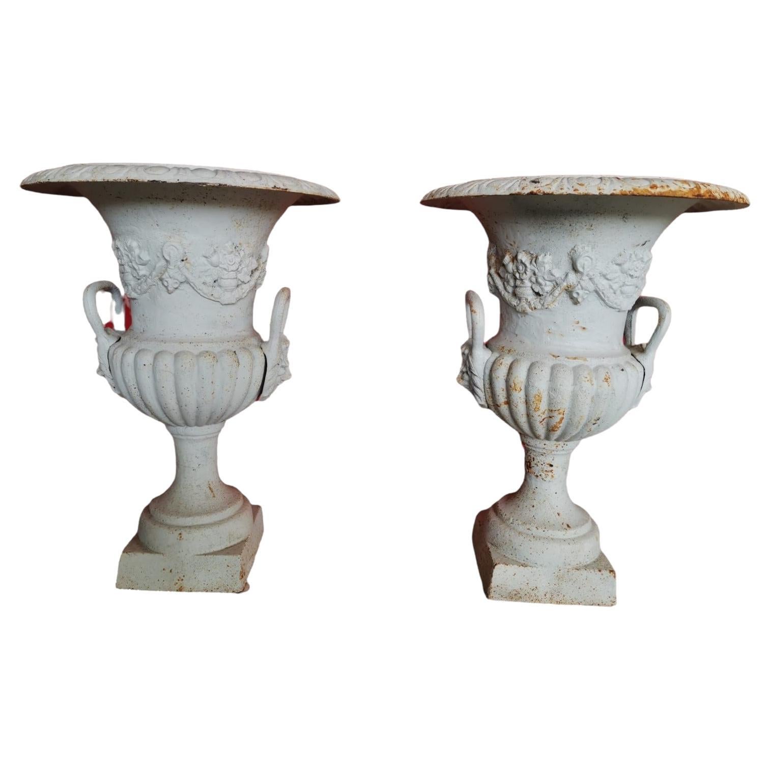 Pair of Iron Garden Medici Vases, 1950s For Sale