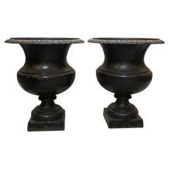 Pair of Iron Garden Urns with Black Finish