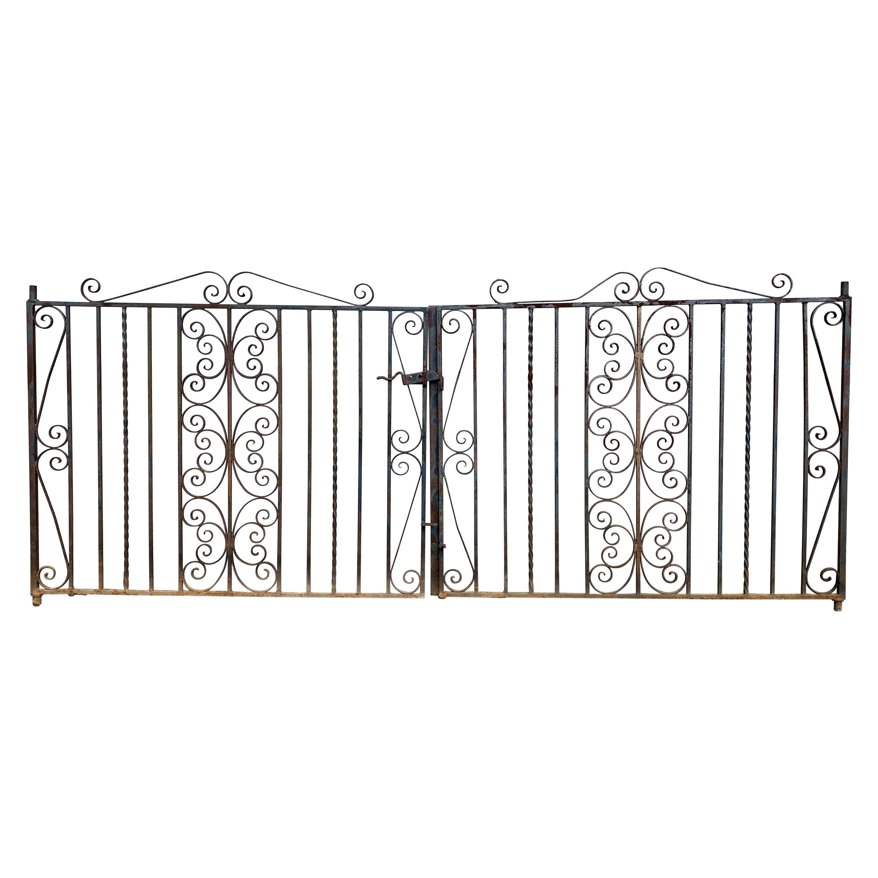 Pair of Iron Gates with Scrollwork Design For Sale