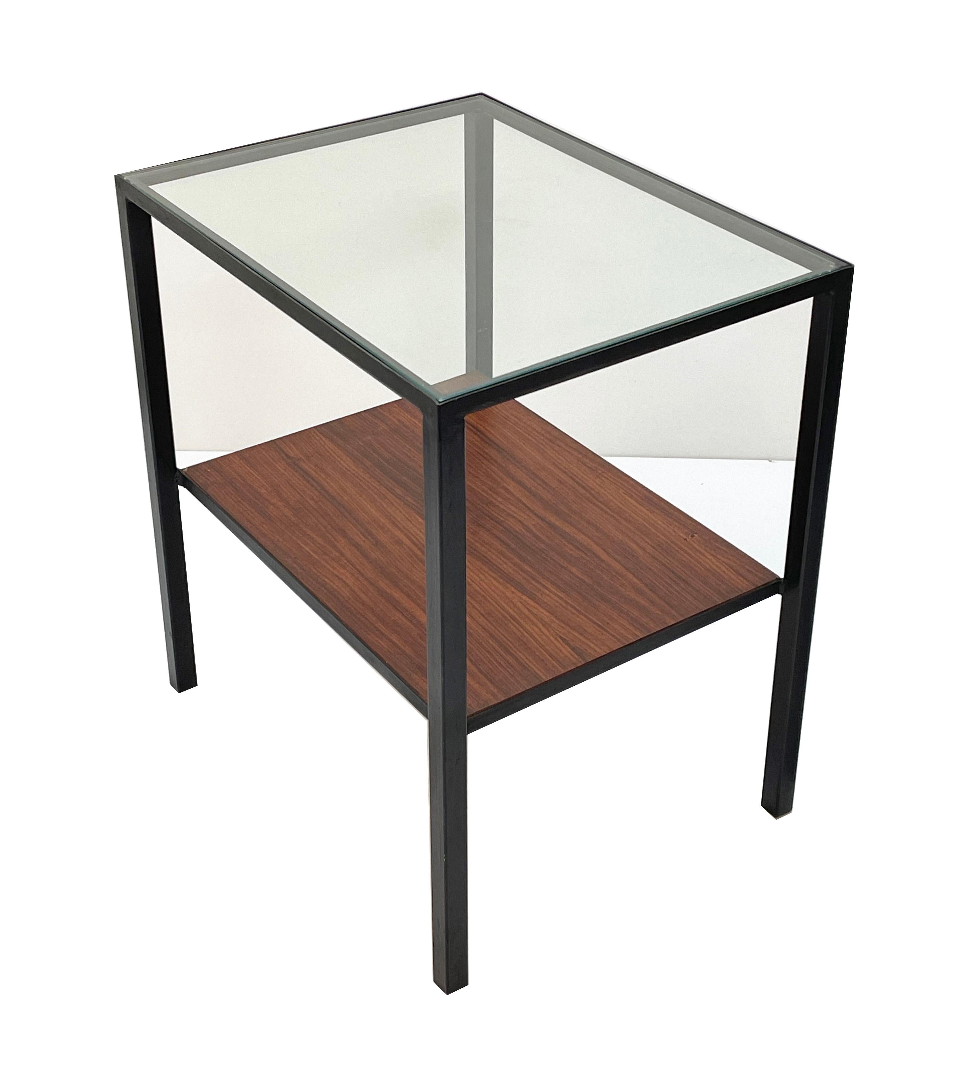 Pair of Iron, Glass and Wood Italian Coffee Table with Two Shelves, 1960s For Sale 11