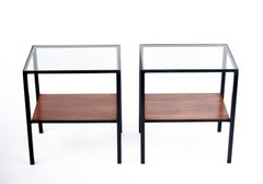 Pair of Iron, Glass and Wood Italian Coffee Table with Two Shelves, 1960s