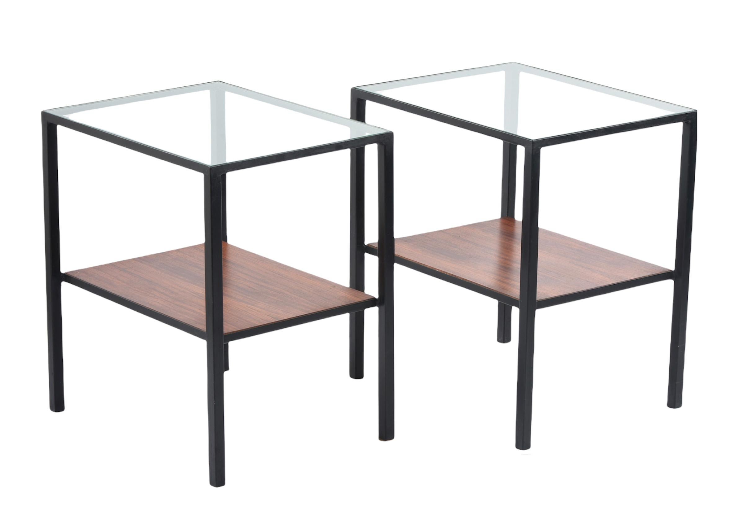 Pair of Iron, Glass and Wood Italian Coffee Table with Two Shelves, 1960s For Sale 3