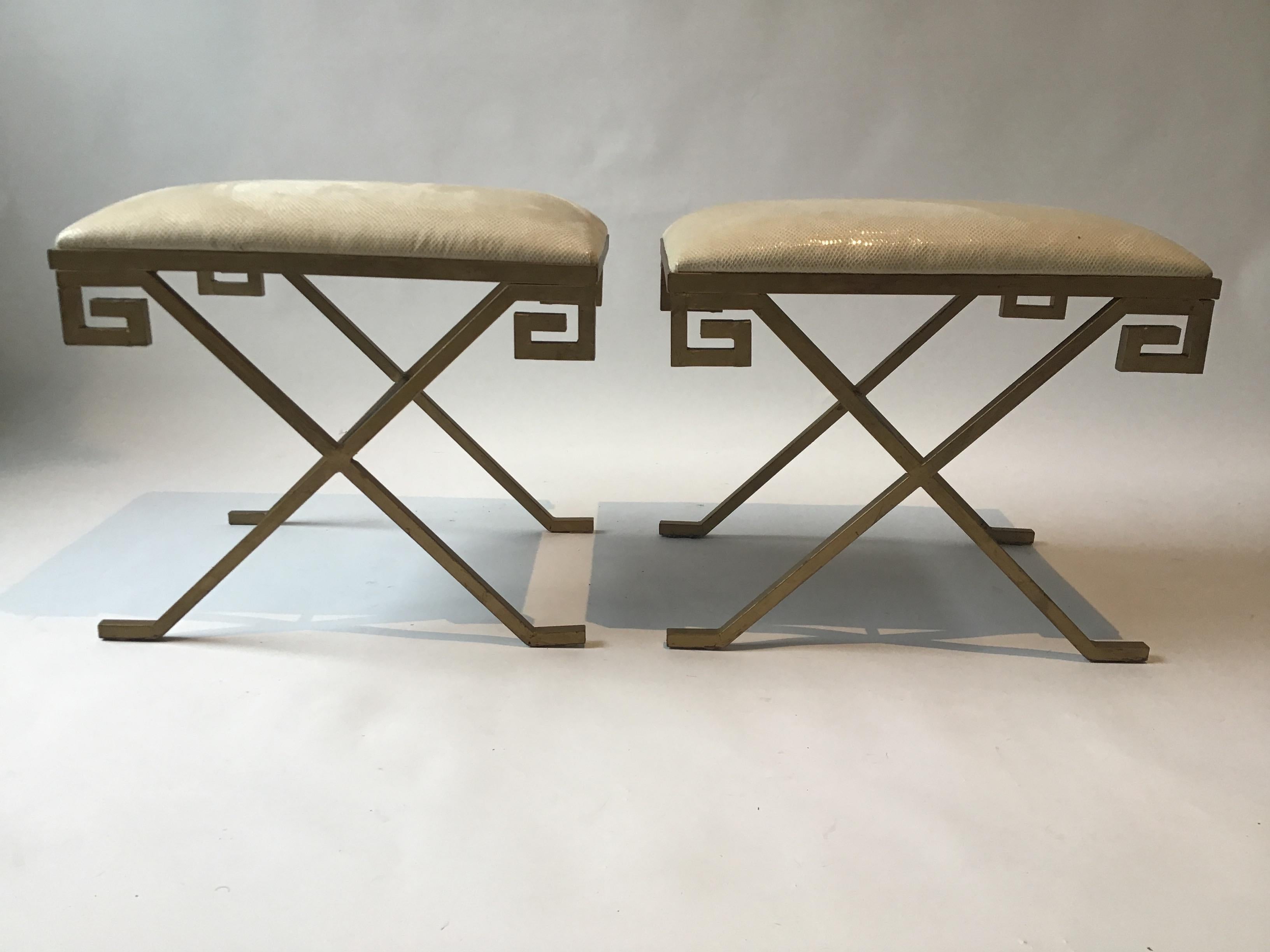 Pair of Iron Greek Key Benches In Good Condition In Tarrytown, NY
