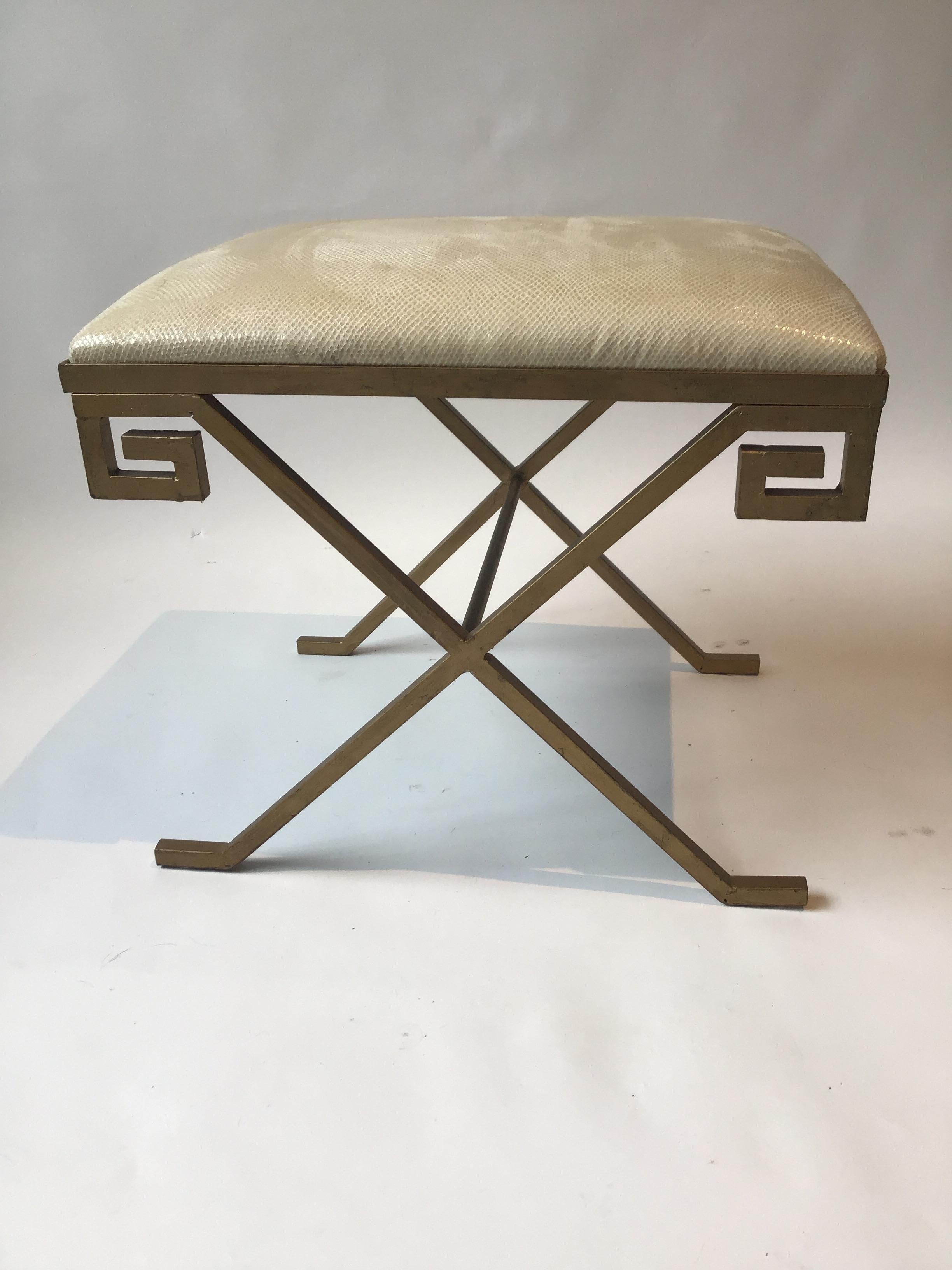 Contemporary Pair of Iron Greek Key Benches