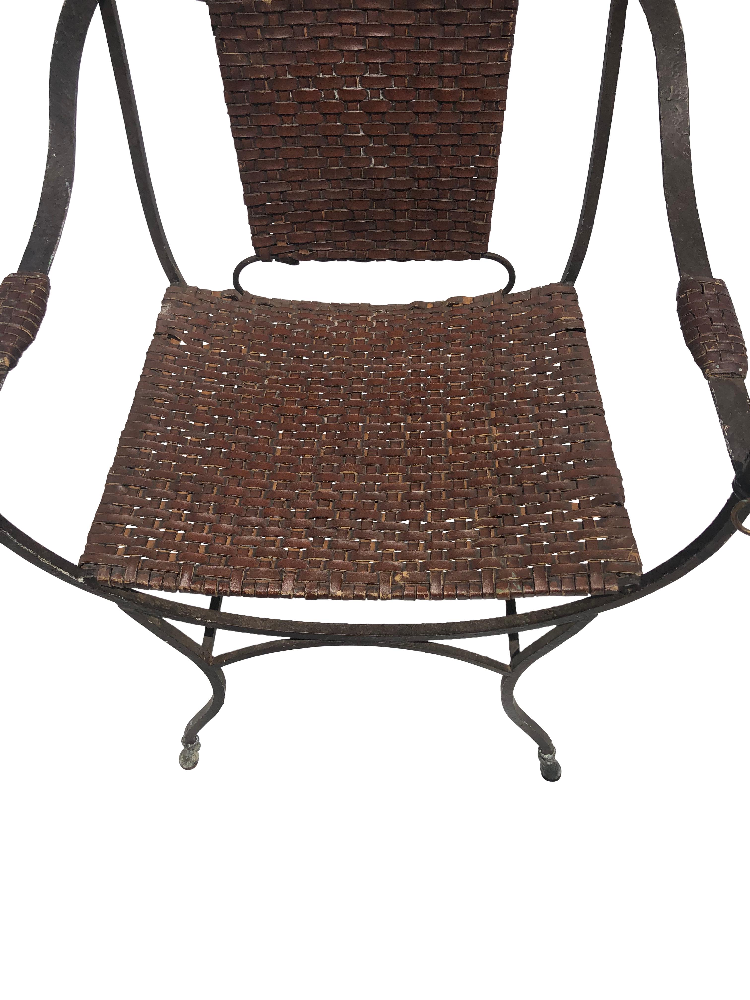 Pair of Iron Horseshoe Back and Leather Chairs For Sale 1