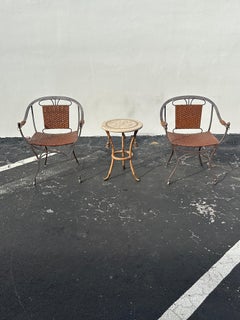 Iron Horseshoe Back and Leather Chairs, Set of 2