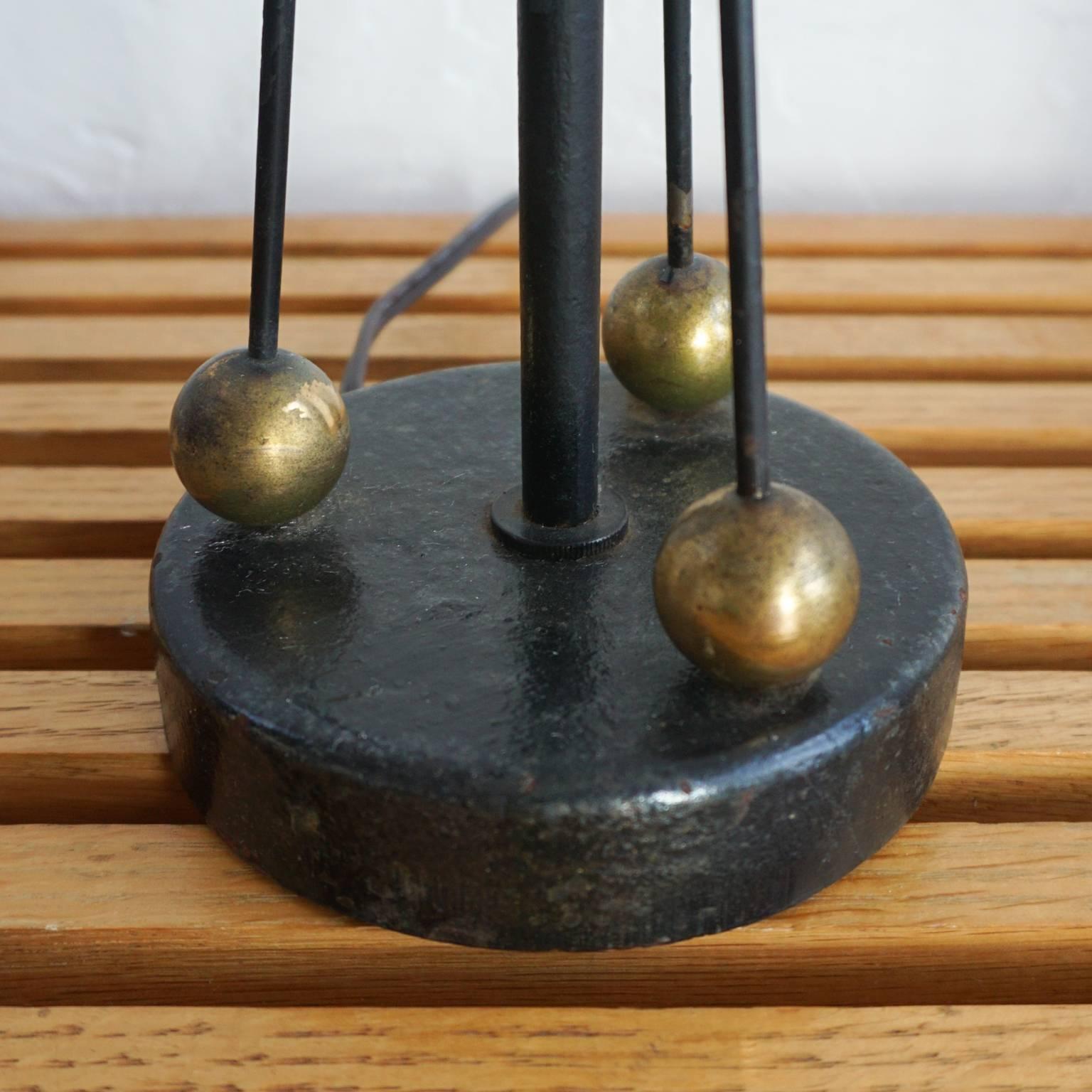 Mid-Century Modern Pair of Iron Lamps with Brass Balls, 1950s