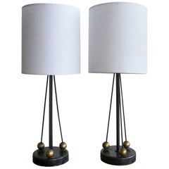 Pair of Iron Lamps with Brass Balls, 1950s