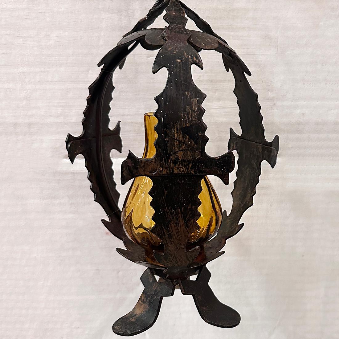 Hammered Pair of Iron Lanterns, Sold Individually For Sale