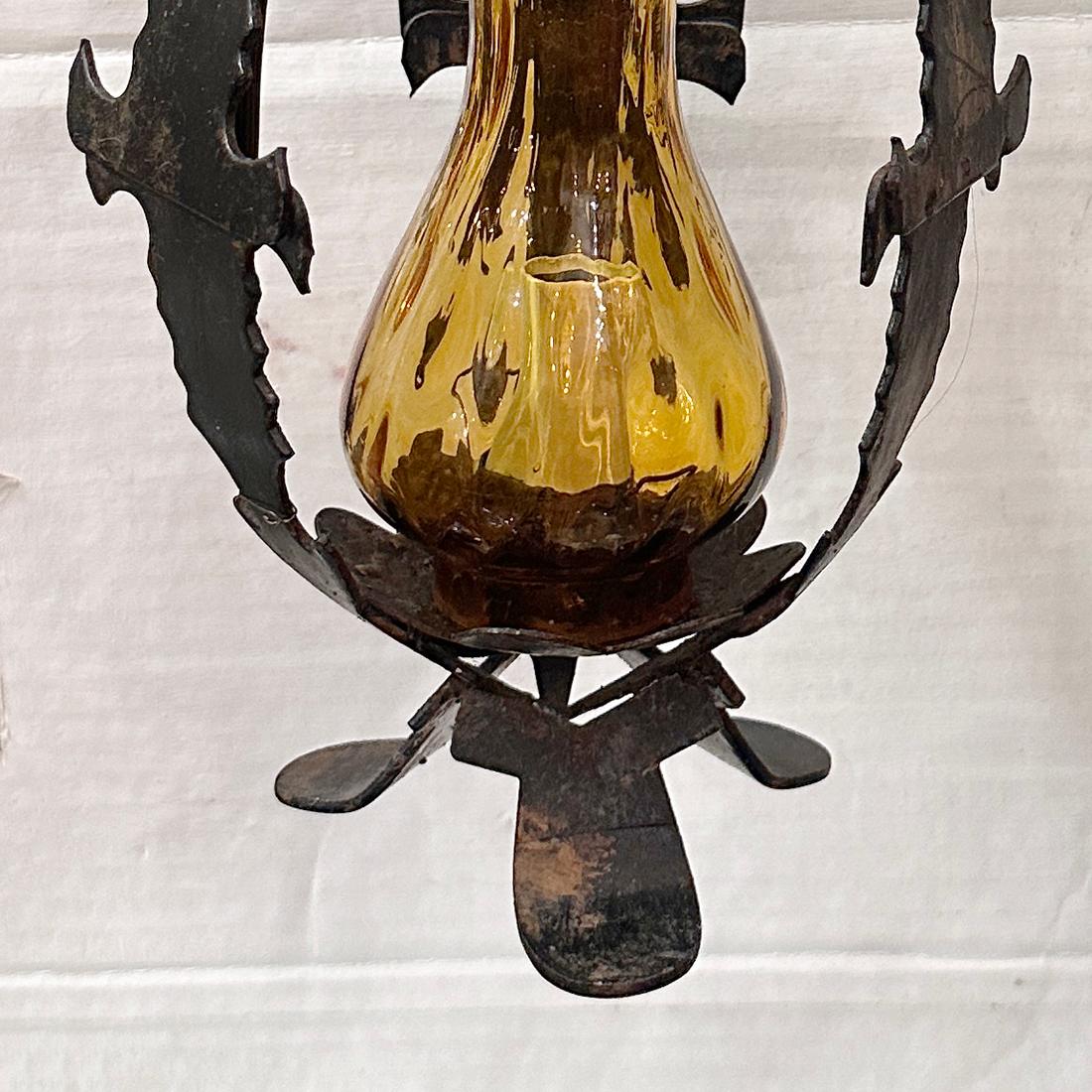 Pair of Iron Lanterns, Sold Individually In Good Condition For Sale In New York, NY
