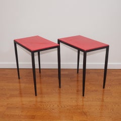 Pair of Iron Leather Side Tables in the Style of Jean-Michel Frank