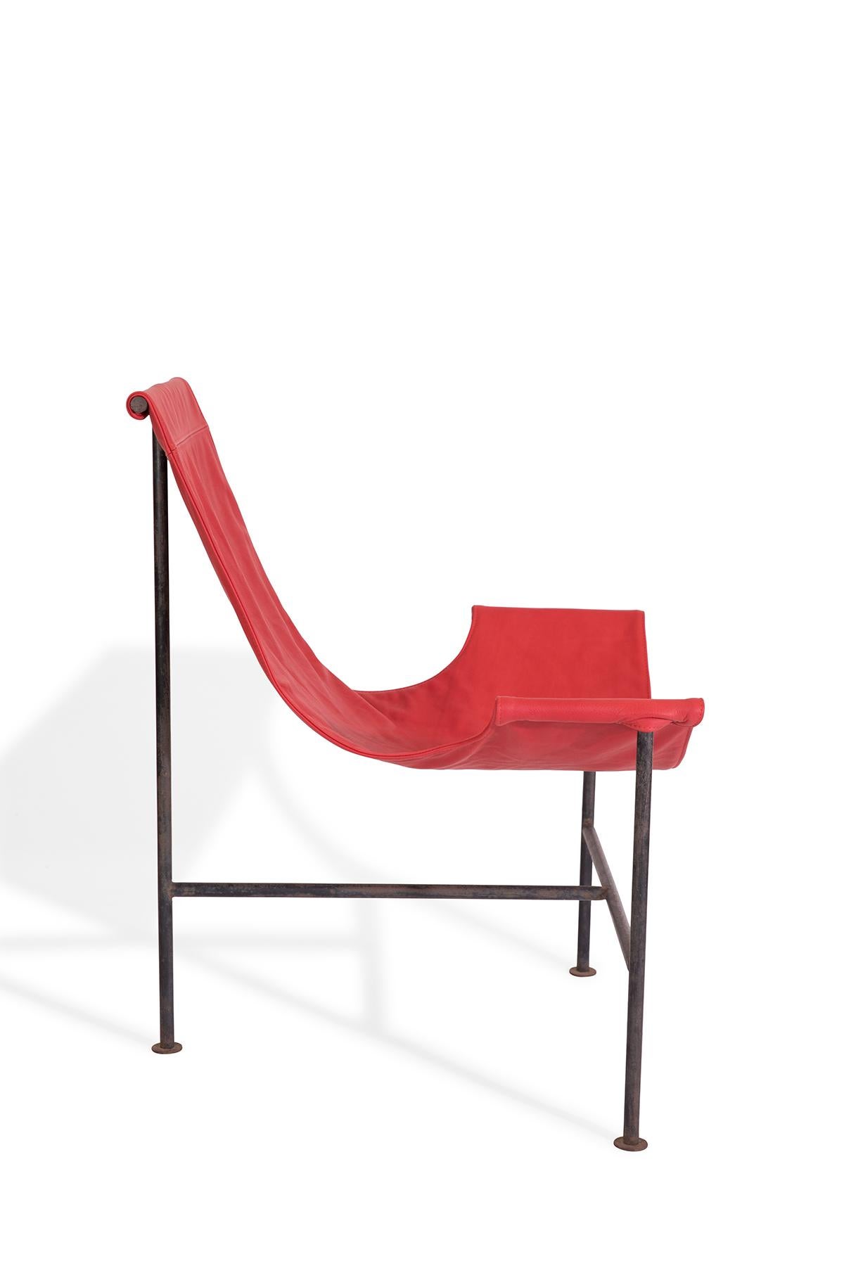 Mid-Century Modern Sling Chairs After Giorgio Belloli in Red Leather and Iron