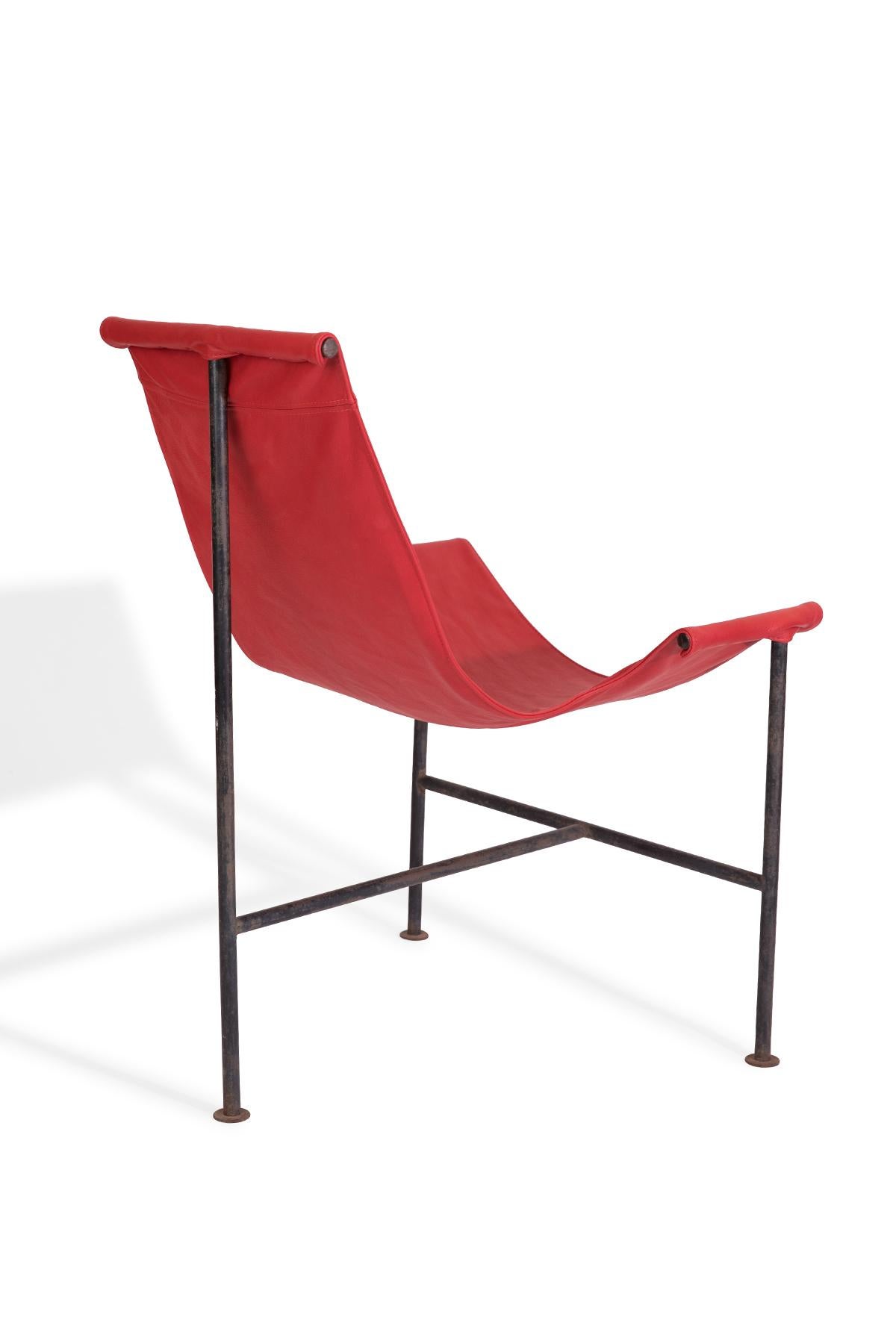 Mexican Sling Chairs After Giorgio Belloli in Red Leather and Iron