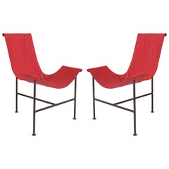 Sling Chairs After Giorgio Belloli in Red Leather and Iron