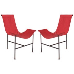 Sling Chairs After Giorgio Belloli in Red Leather and Iron