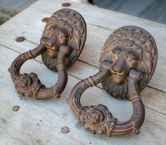 Pair of Iron Lion Heads Door Knokers from 19th Century