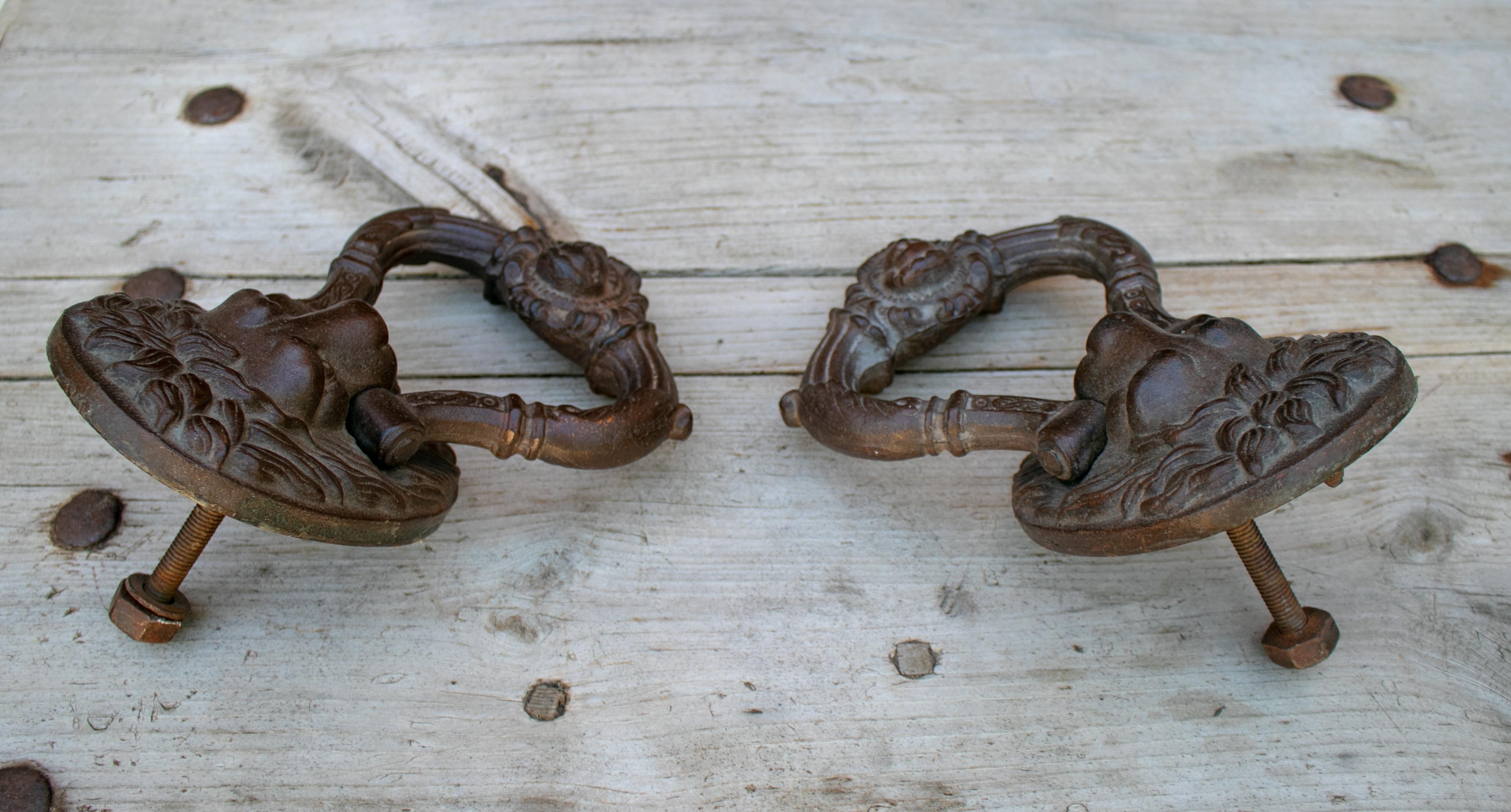 Late 19th Century Pair of Iron Lion Heads Door Knokers from 19th Century