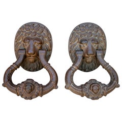 Pair of Iron Lion Heads Door Knokers from 19th Century