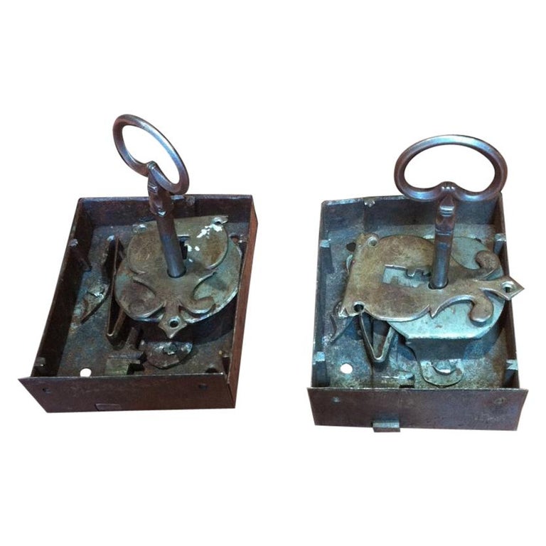 Pair of Iron Locks with Keys, Baroque, Spain, 17th Century For Sale