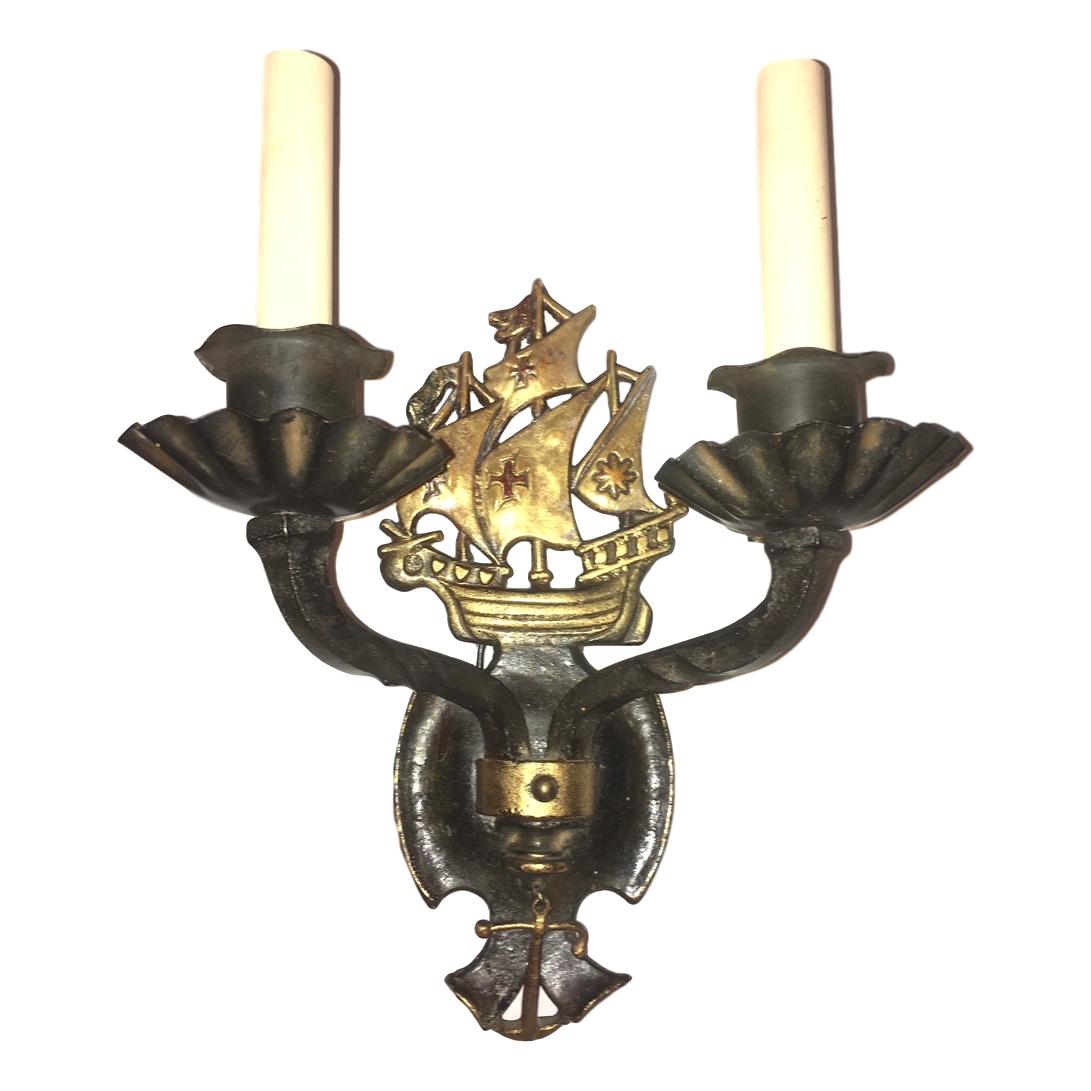 Pair of Iron Nautical Iron Sconces In Good Condition For Sale In New York, NY