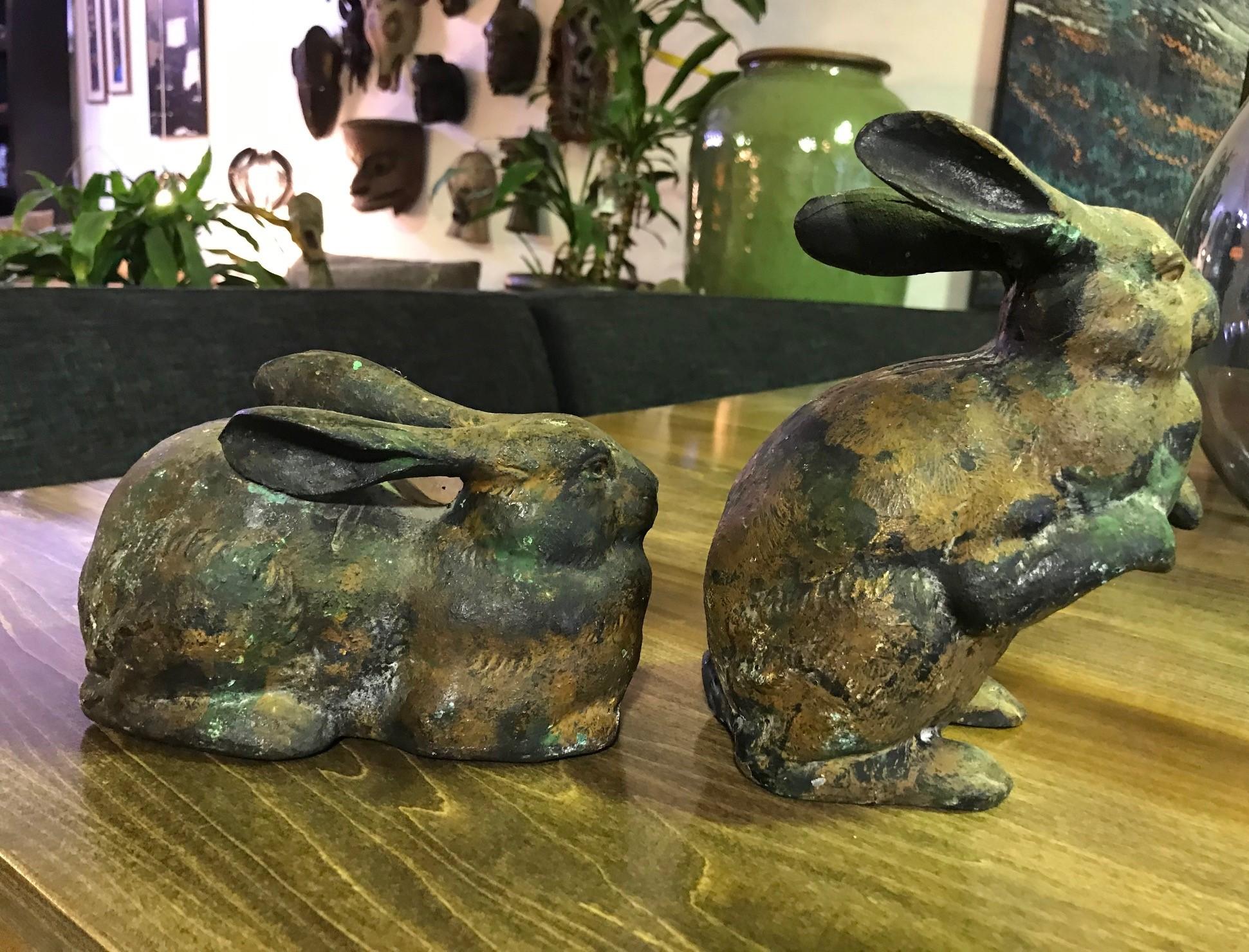 Pair of Iron Rabbits, circa Early 1900s In Good Condition In Studio City, CA