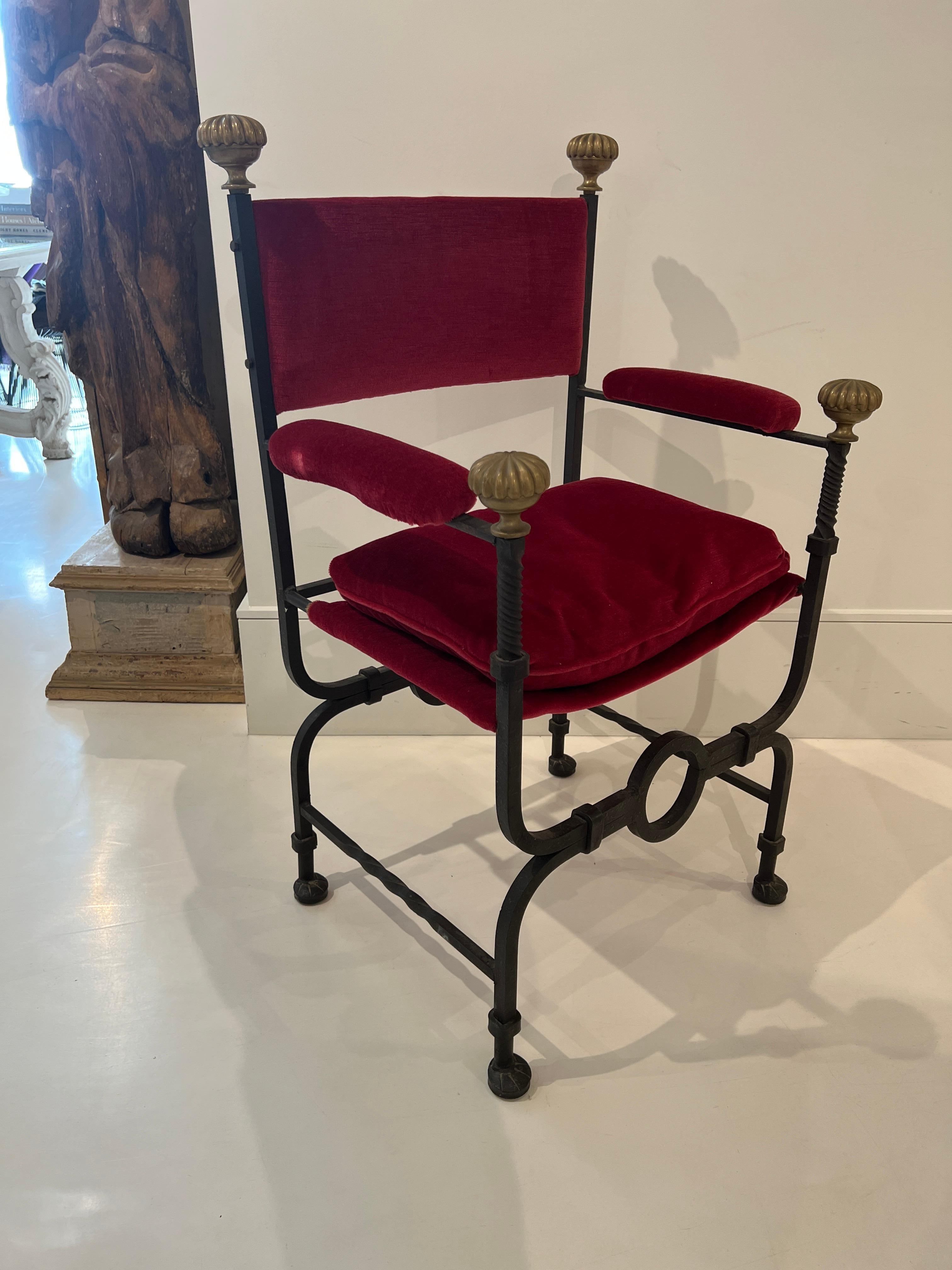 Pair of Iron Savonarola Arm Chairs with Cushions 3
