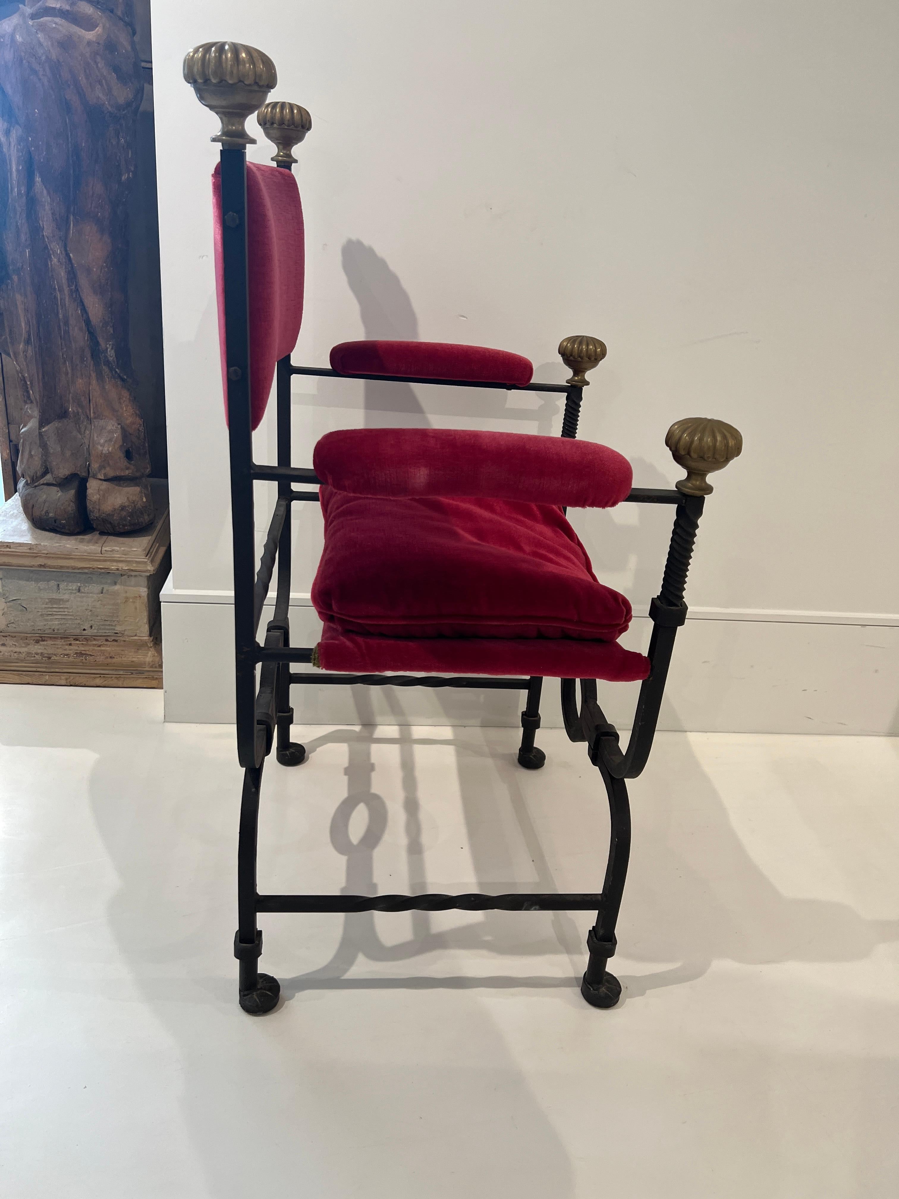 Pair of Iron Savonarola Arm Chairs with Cushions 4