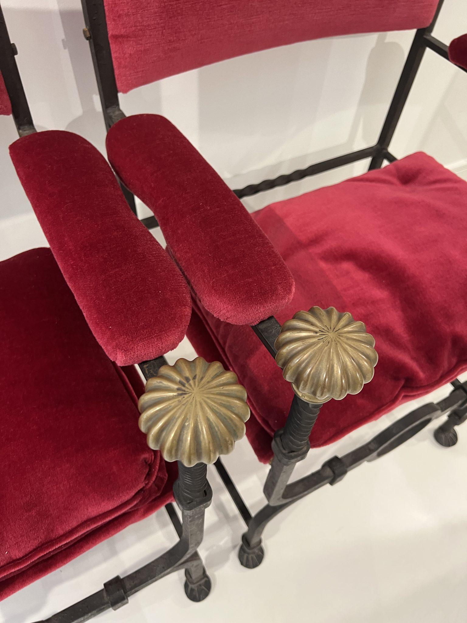 Pair of Iron Savonarola Arm Chairs with Velvet Upholstery 2