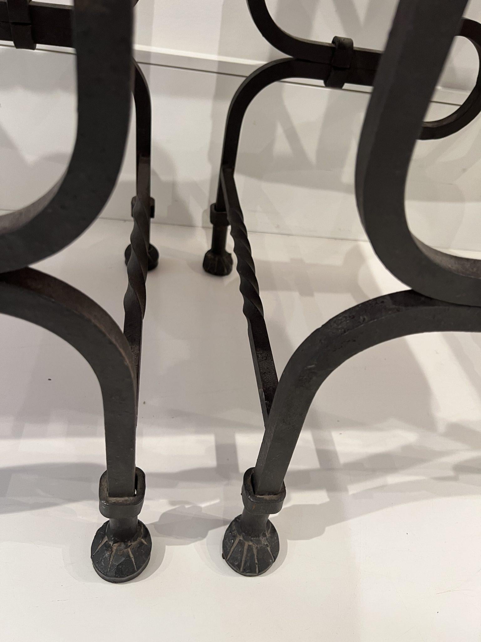 Pair of Iron Savonarola Arm Chairs with Velvet Upholstery 4