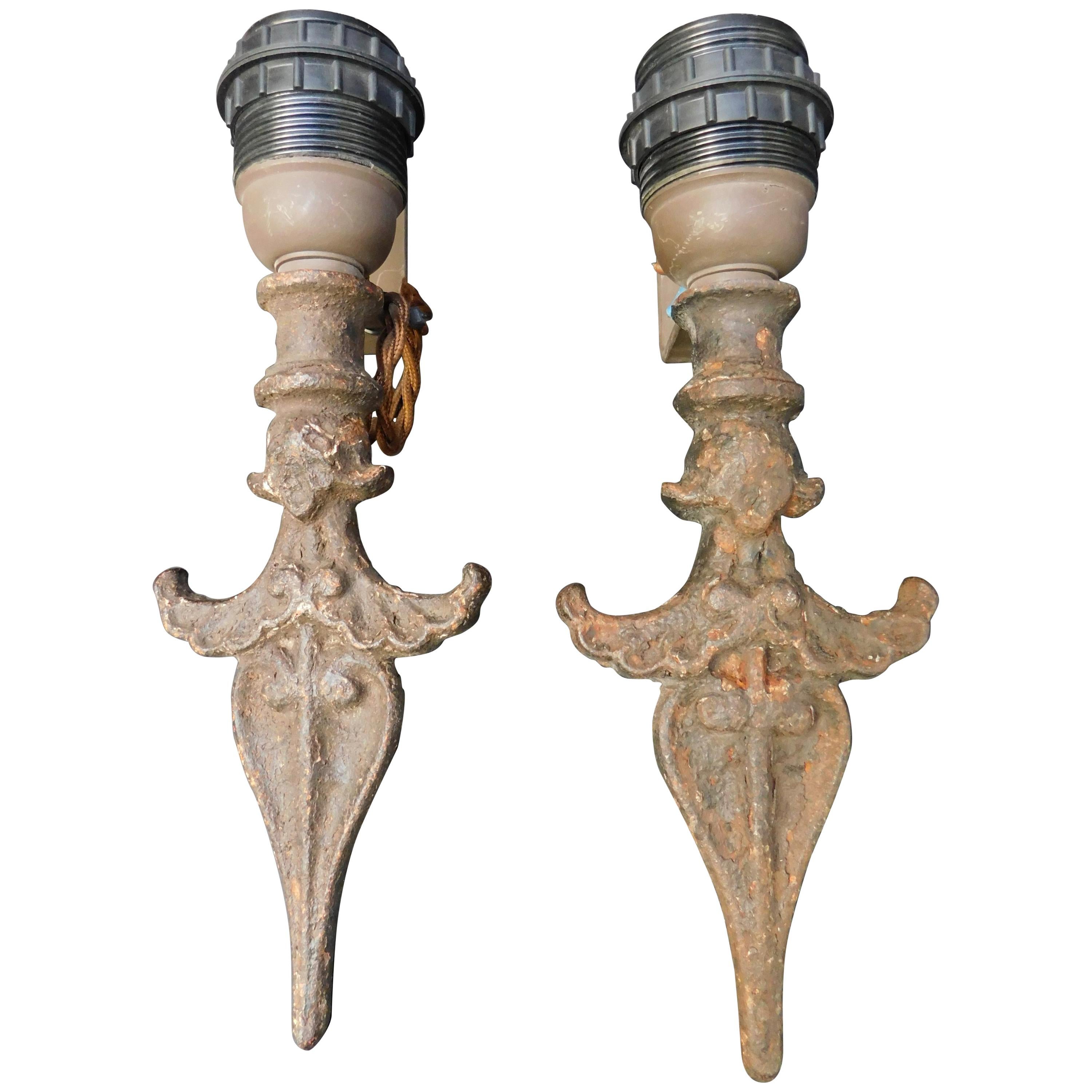 Pair of Iron Sconces Made from 19th Century Architectural Fragments
