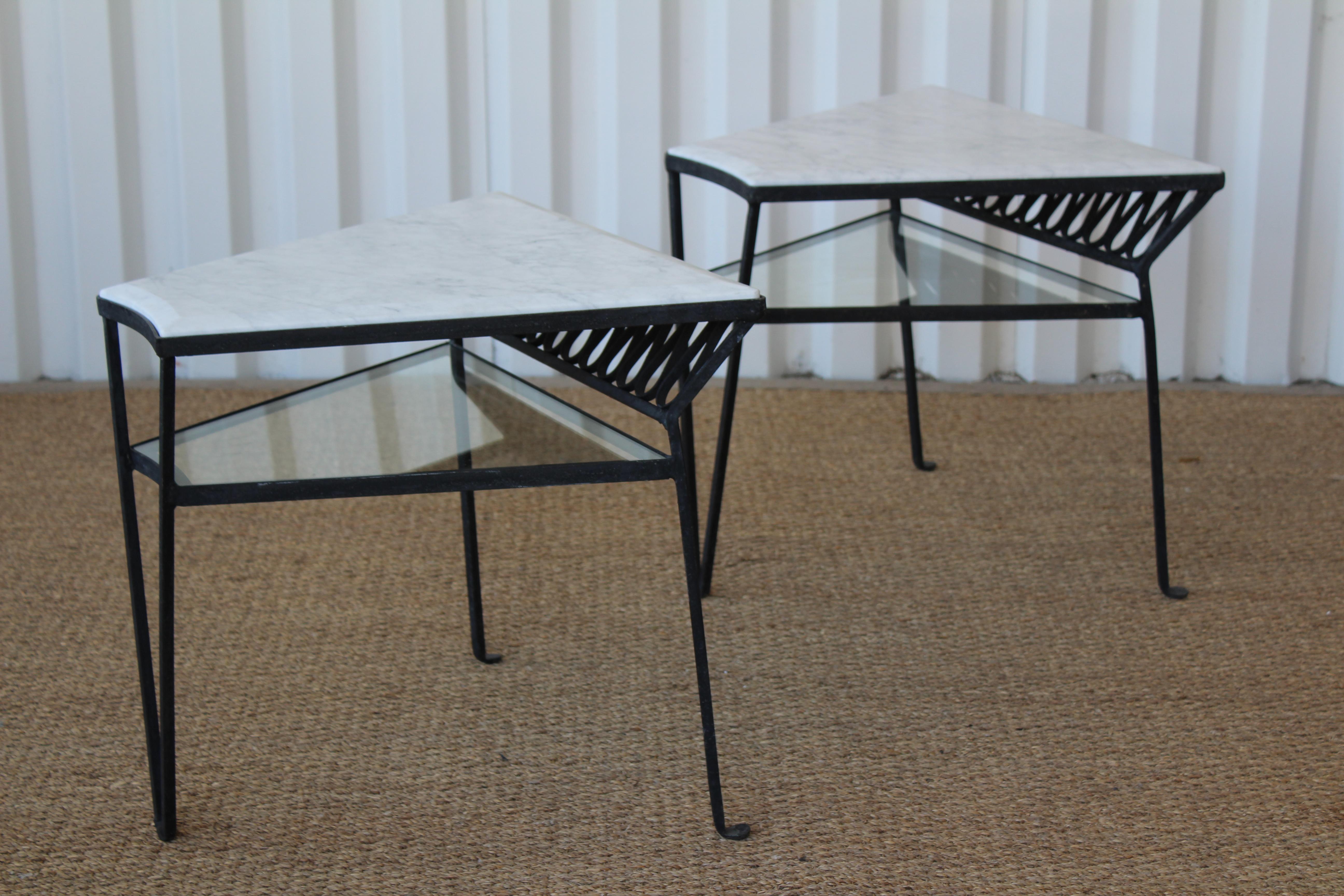 Pair of Iron Side Tables by Maurizio Tempestini for Salterini, Italy, 1950s In Excellent Condition In Los Angeles, CA