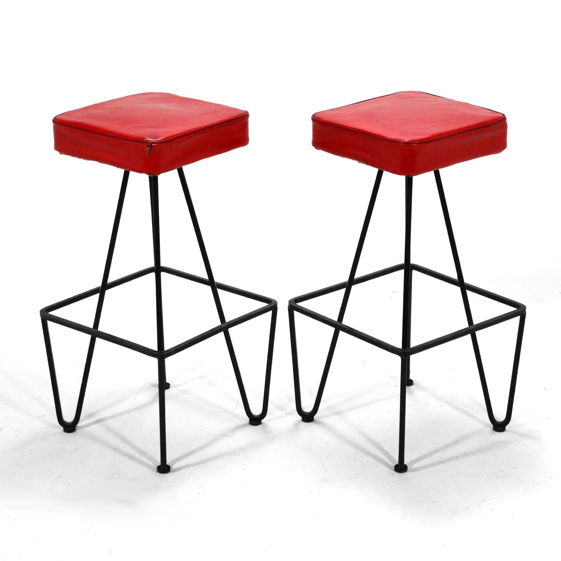 Pair of Iron Stools in the manner of Frederic Weinberg In Good Condition For Sale In Highland, IN