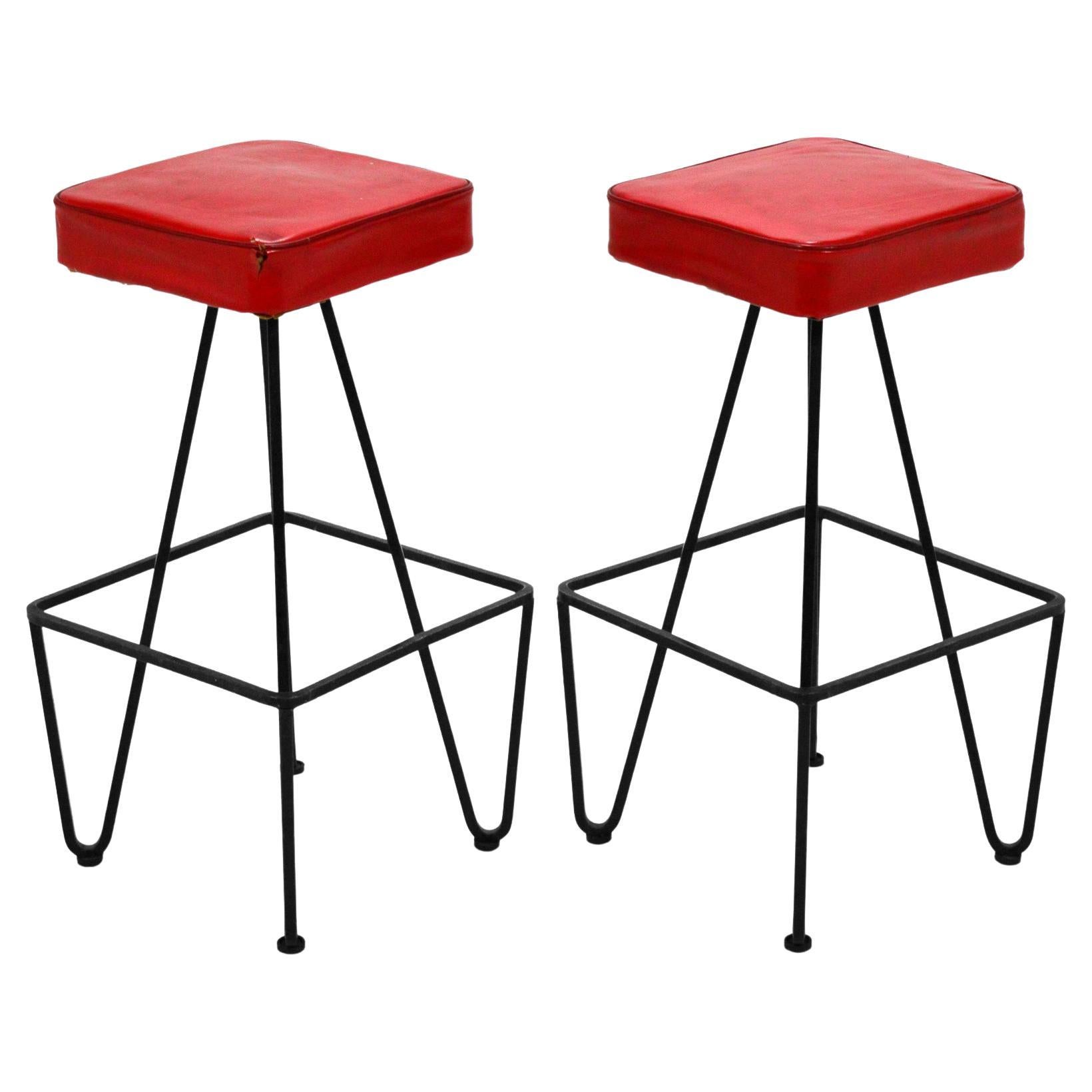 Pair of Iron Stools in the manner of Frederic Weinberg For Sale