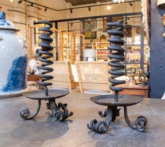 Pair of Iron Table Candlesticks with Candle Raising and Lowering System