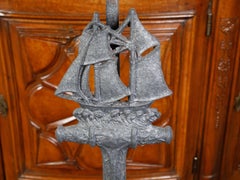 Pair of Iron Table Lamps with Anchors and Sailboats on Rectangular Bases