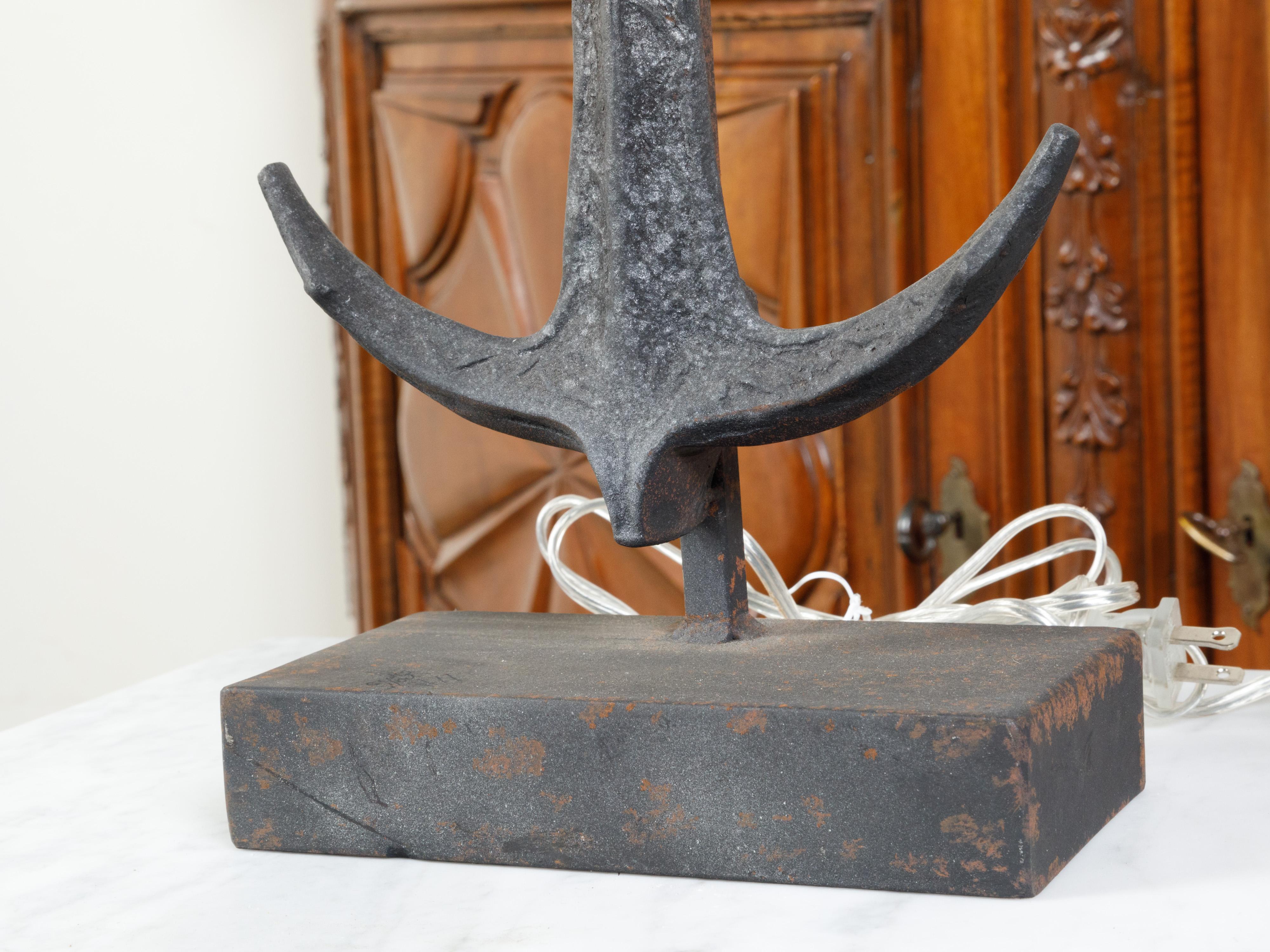 20th Century Pair of Iron Table Lamps with Anchors and Sailboats on Rectangular Bases For Sale