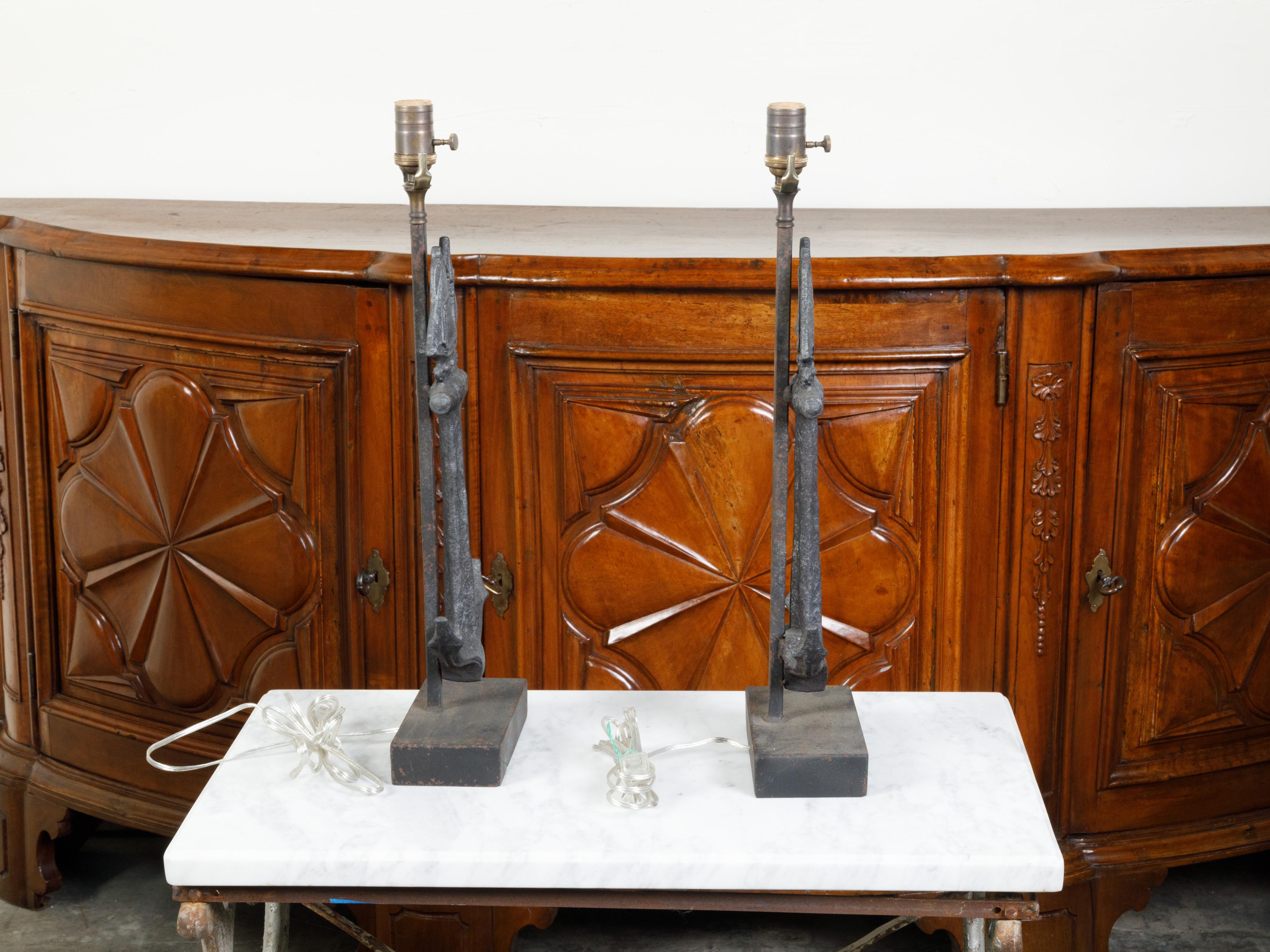 Pair of Iron Table Lamps with Anchors and Sailboats on Rectangular Bases For Sale 4