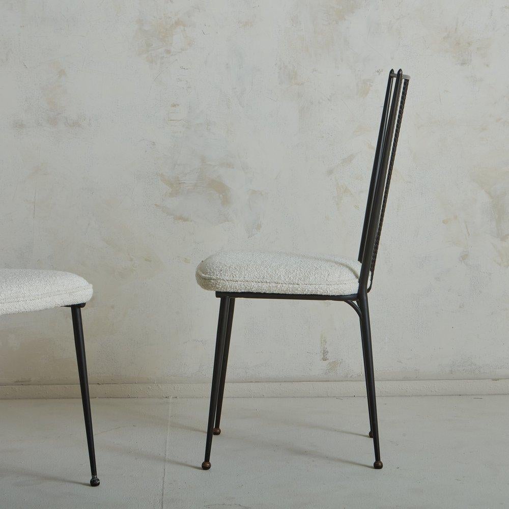 Pair of Iron + White Wool Chairs in the Style of Colette Gueden, France 1950s 1
