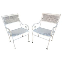 Vintage Pair of Iron with Scroll Arms Outdoor Chairs