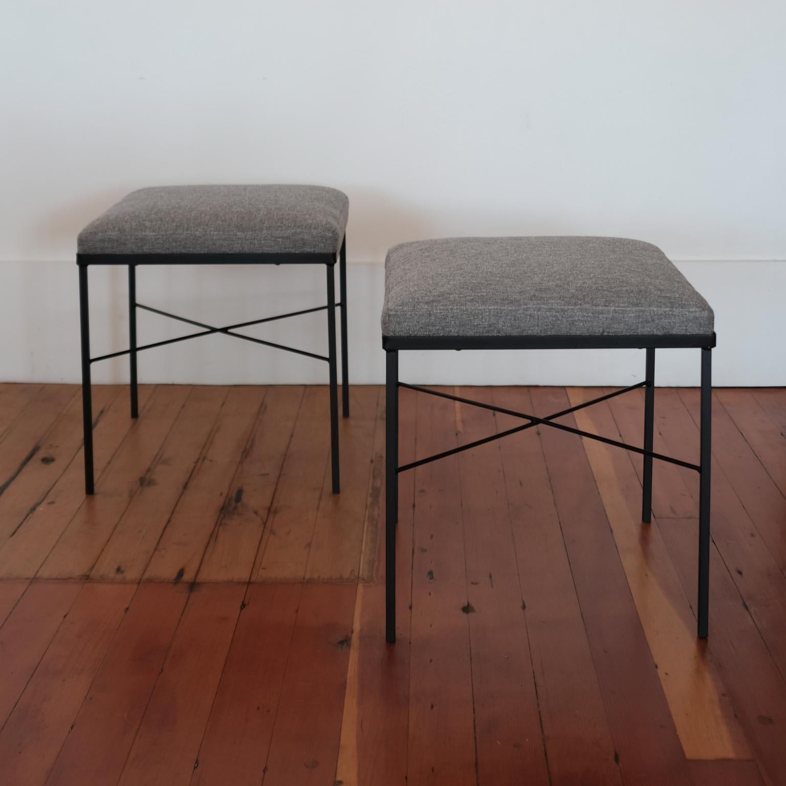 Mid-Century Modern Pair of Iron X-Base Ottomans, 1950s For Sale