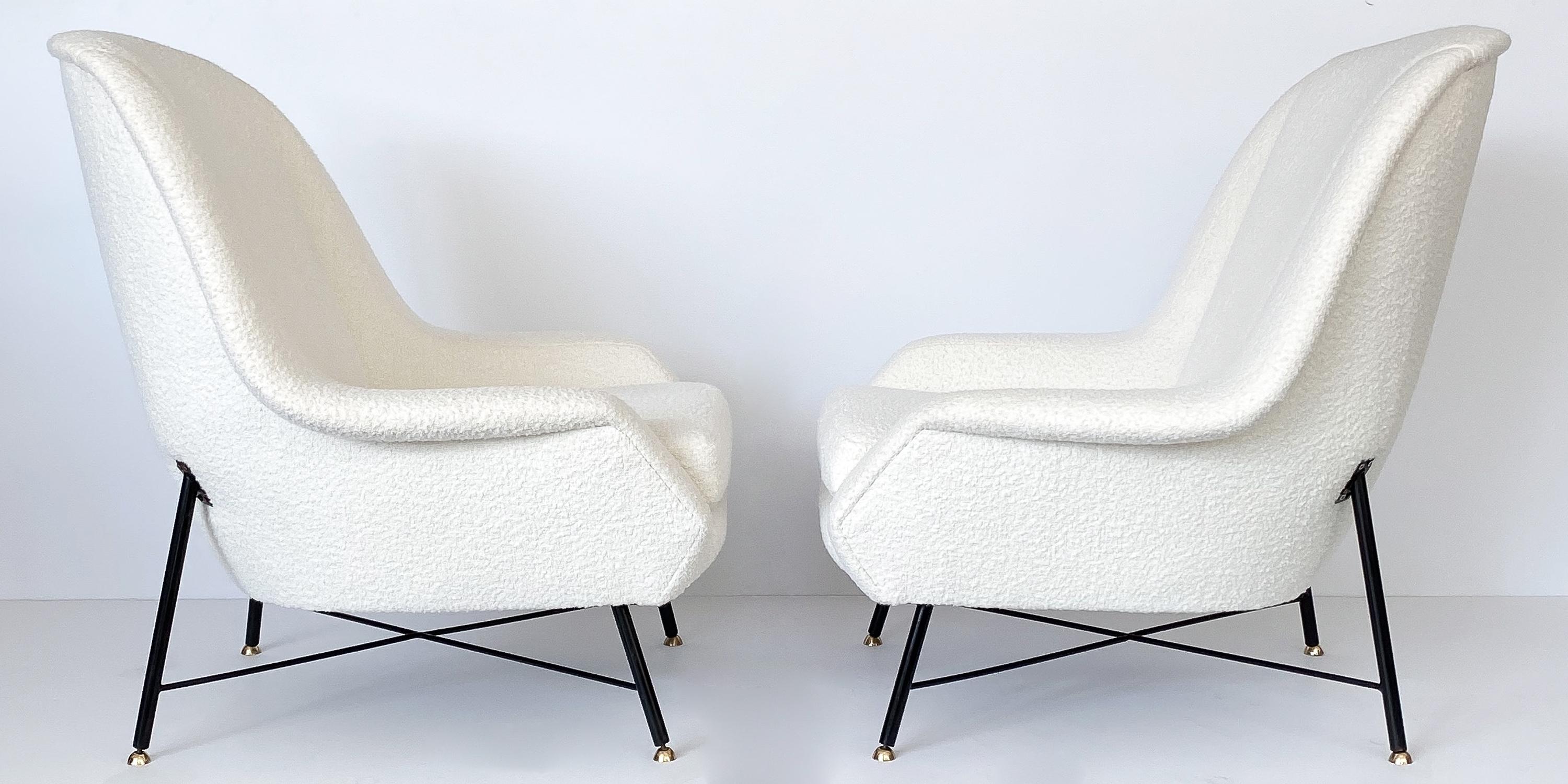 Enameled Pair of Isa Bergamo Lounge Chairs in Italian Boucle