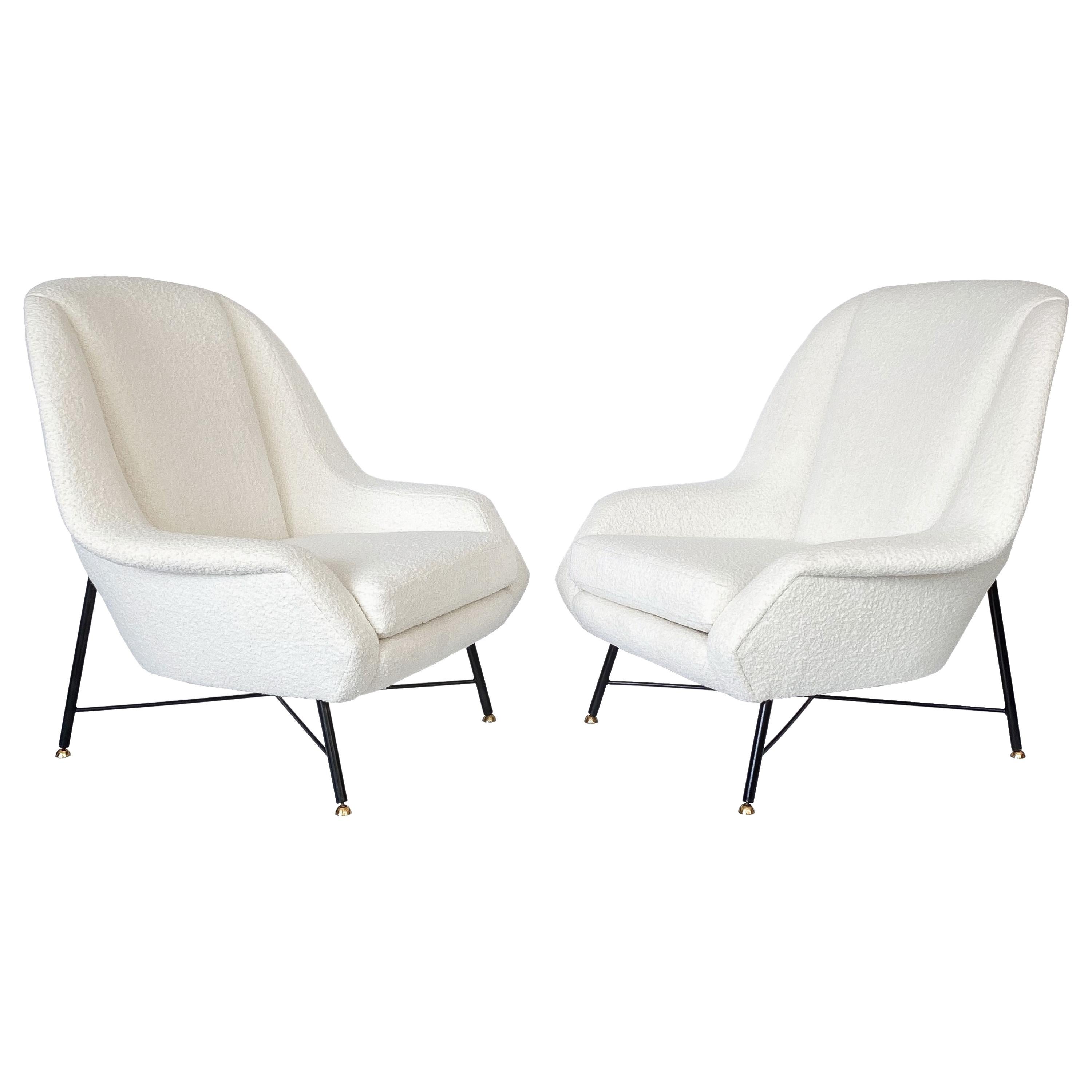 Pair of Isa Bergamo Lounge Chairs in Italian Boucle