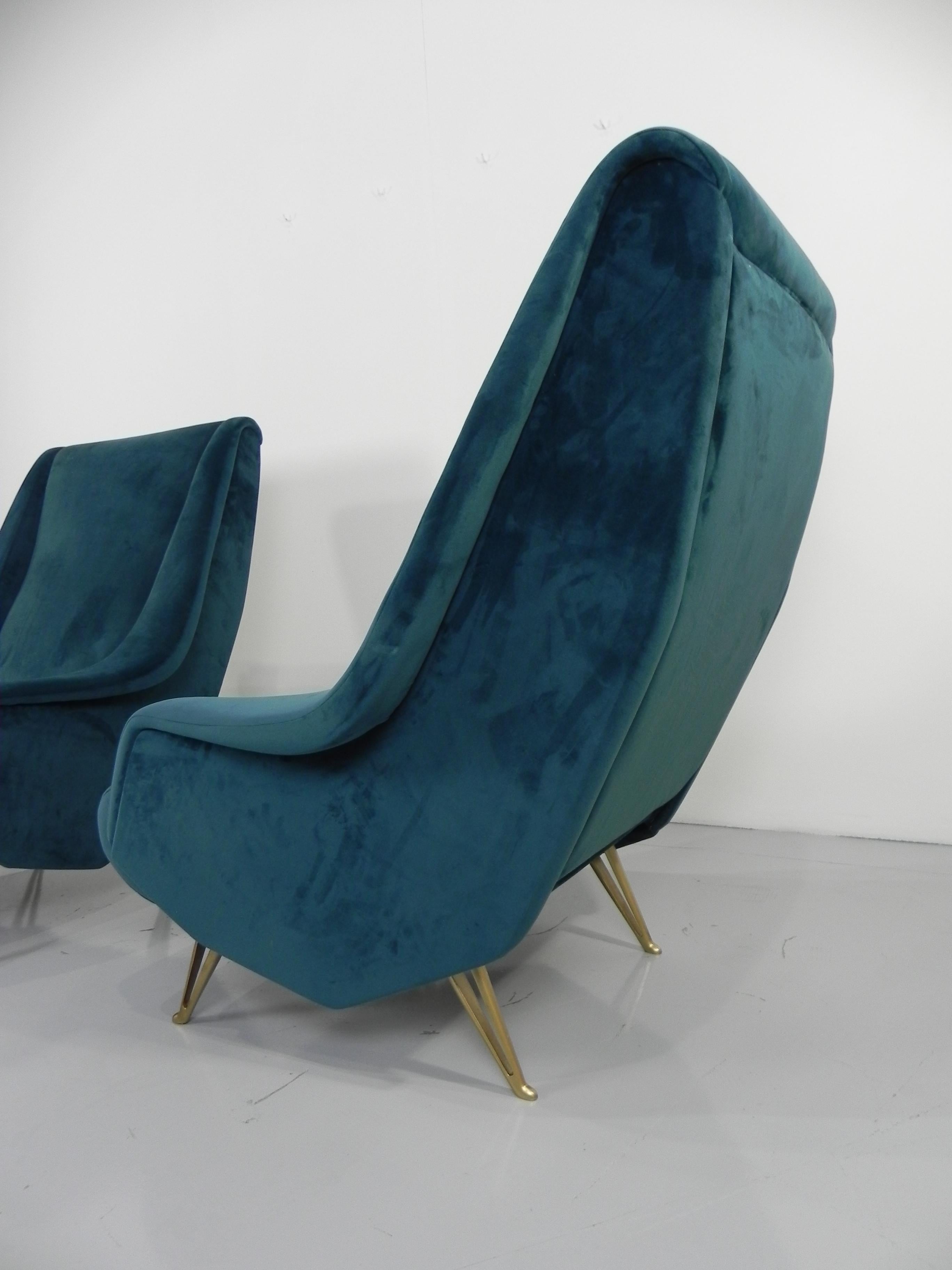 Pair of I.S.A. Bergamo Midcentury Blue Velvet Italian Armchairs, 1950s For Sale 2